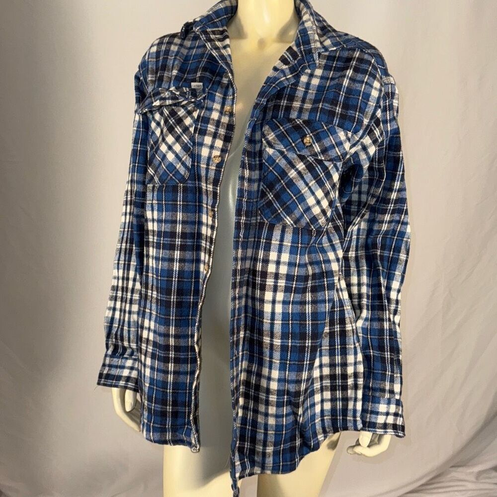 Vintage Carhartt Rugged Outdoor Wear Flannel Blue Plaid Shirt Mens XL